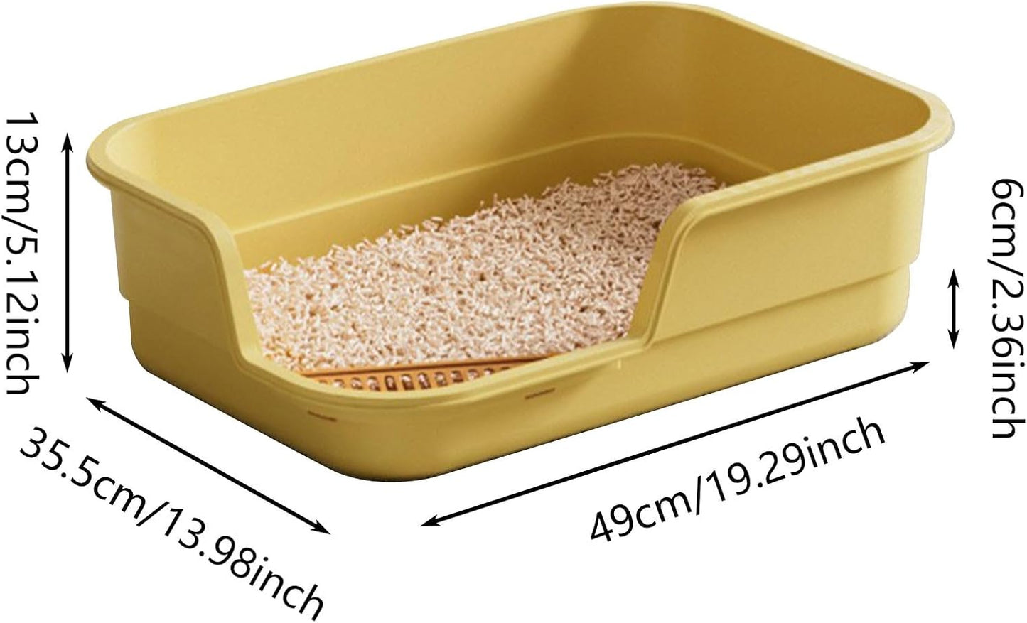 49cm Semi Enclosed Extra Large Cat Litter Trays with High Sides, Deep Toilet Loo Adult Cats Litter Box, Plastic Easy Clean Extra Large Cat Litter for Indoor Pet Potty Yellow