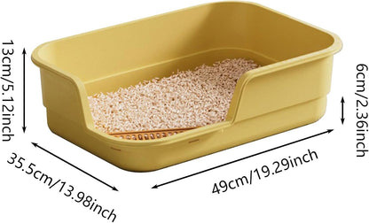 49cm Semi Enclosed Extra Large Cat Litter Trays with High Sides, Deep Toilet Loo Adult Cats Litter Box, Plastic Easy Clean Extra Large Cat Litter for Indoor Pet Potty Yellow