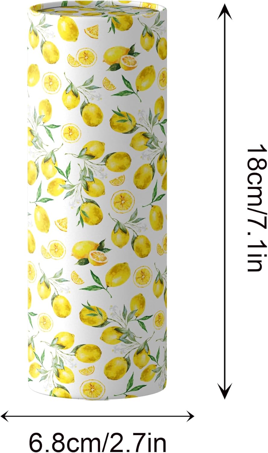 4 Pcs Lemon Round Tissues Box Car Holder Set - Yellow & White Lemon Travel Tubes for Car with 50 Sheets Cylinder Face Towel Containers | 2.7" x 7.1" Cup Holder Fit