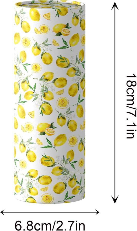 4 Pcs Lemon Round Tissues Box Car Holder Set - Yellow & White Lemon Travel Tubes for Car with 50 Sheets Cylinder Face Towel Containers | 2.7" x 7.1" Cup Holder Fit