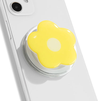 OnTheGrip Compatible with Magsafe Magnetic Cute Solid Color Daisy Flower Design Collapsible Mobile Phone Grip Stand Holder for Smartphone Tablet Cell Phone Accessory (Yellow)