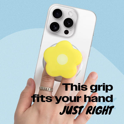 OnTheGrip Compatible with Magsafe Magnetic Cute Solid Color Daisy Flower Design Collapsible Mobile Phone Grip Stand Holder for Smartphone Tablet Cell Phone Accessory (Yellow)