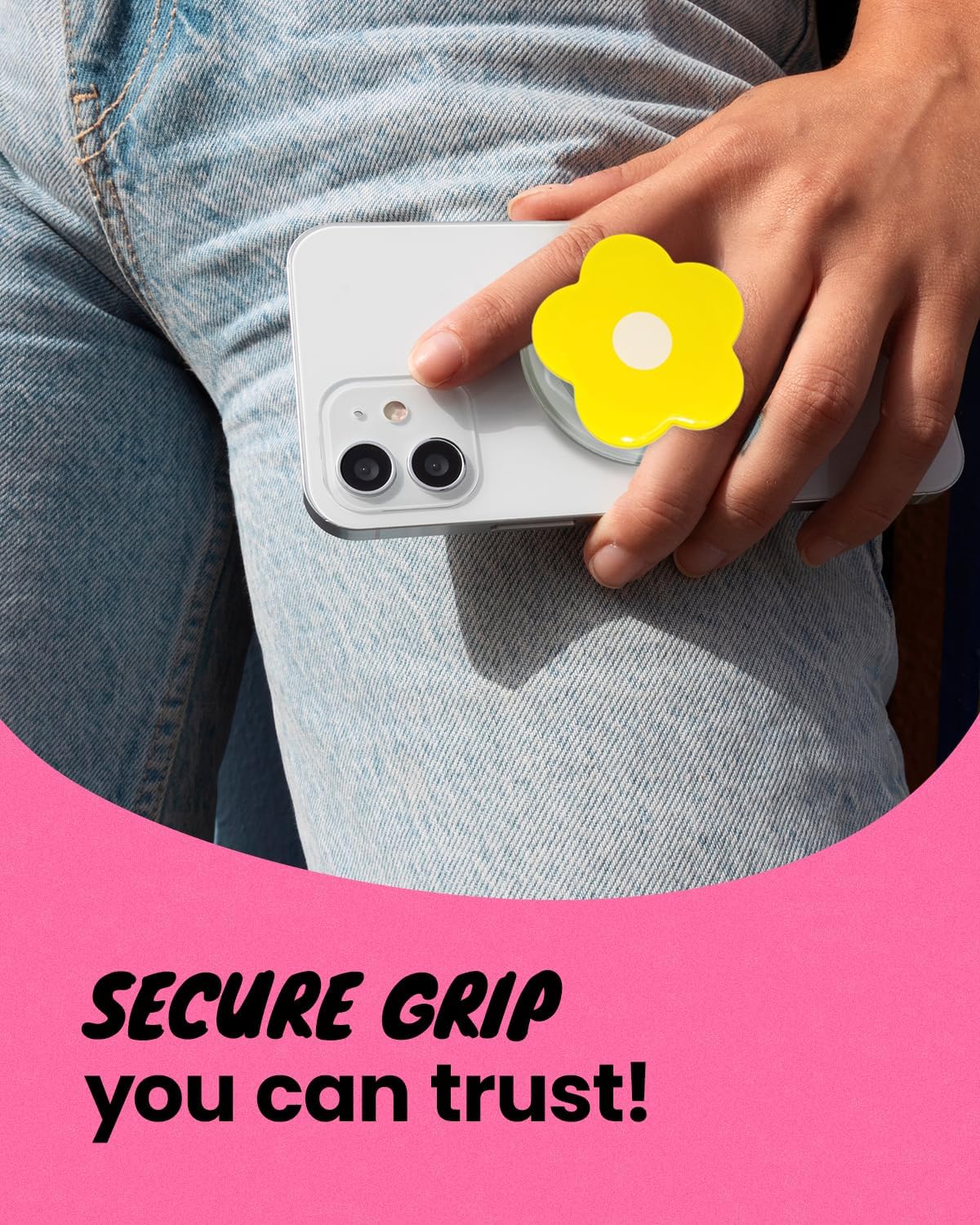 OnTheGrip Compatible with Magsafe Magnetic Cute Solid Color Daisy Flower Design Collapsible Mobile Phone Grip Stand Holder for Smartphone Tablet Cell Phone Accessory (Yellow)