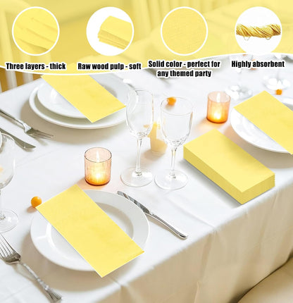 50 Pieces Yellow Dinner Napkins 3-ply Guest Bathroom Napkins Disposable Hand Towels for Bathroom Wedding Birthday Party Yellow Paper Dinner Napkin