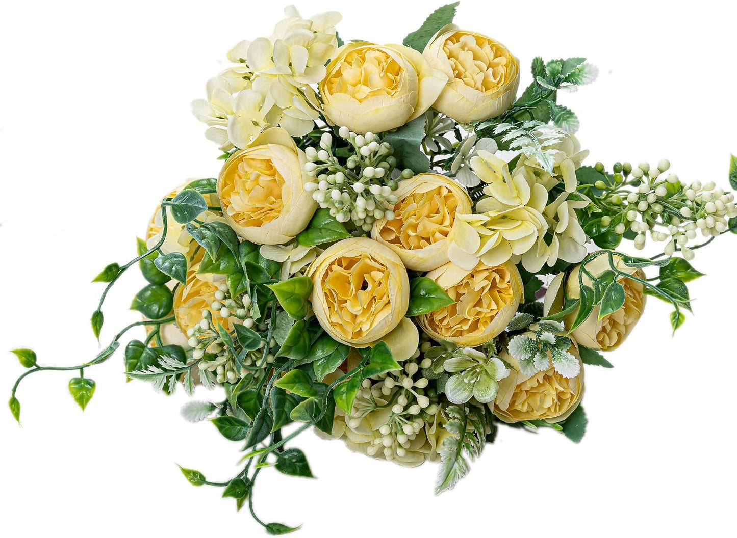 4 PCS Artificial Peony Bouquet Short Stem for DIY Wedding Decoration Bridal Bouquet Home Decorations(Yellow 4-PCS)