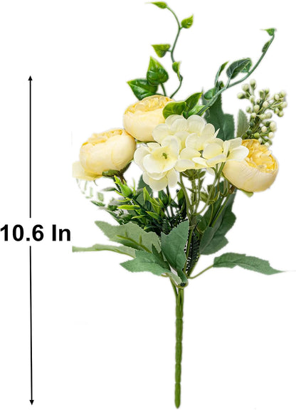 4 PCS Artificial Peony Bouquet Short Stem for DIY Wedding Decoration Bridal Bouquet Home Decorations(Yellow 4-PCS)