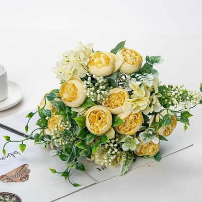 4 PCS Artificial Peony Bouquet Short Stem for DIY Wedding Decoration Bridal Bouquet Home Decorations(Yellow 4-PCS)