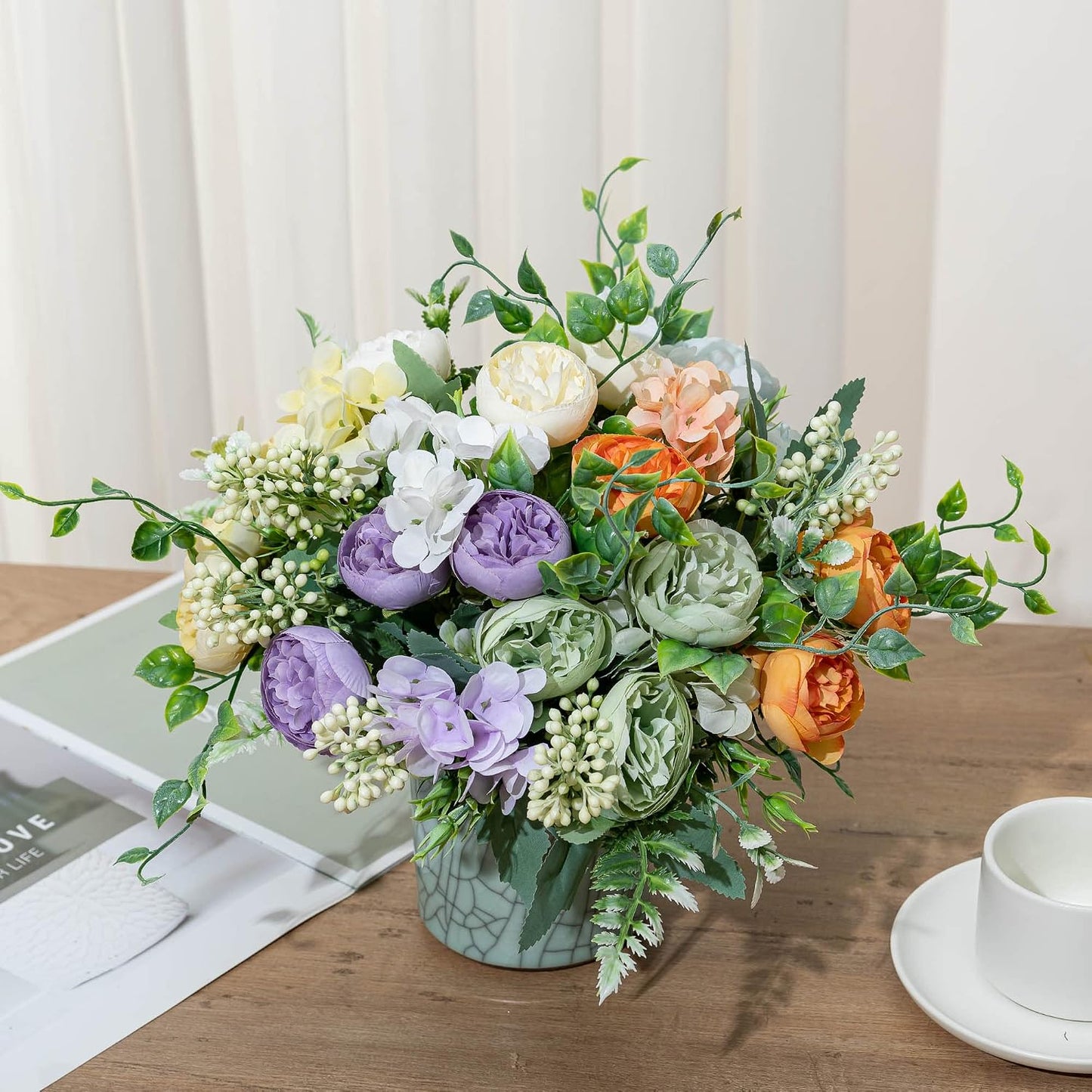 4 PCS Artificial Peony Bouquet Short Stem for DIY Wedding Decoration Bridal Bouquet Home Decorations(Yellow 4-PCS)