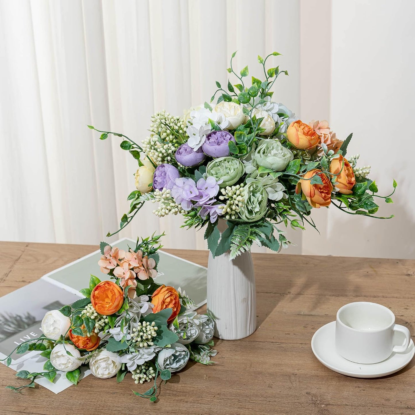 4 PCS Artificial Peony Bouquet Short Stem for DIY Wedding Decoration Bridal Bouquet Home Decorations(Yellow 4-PCS)