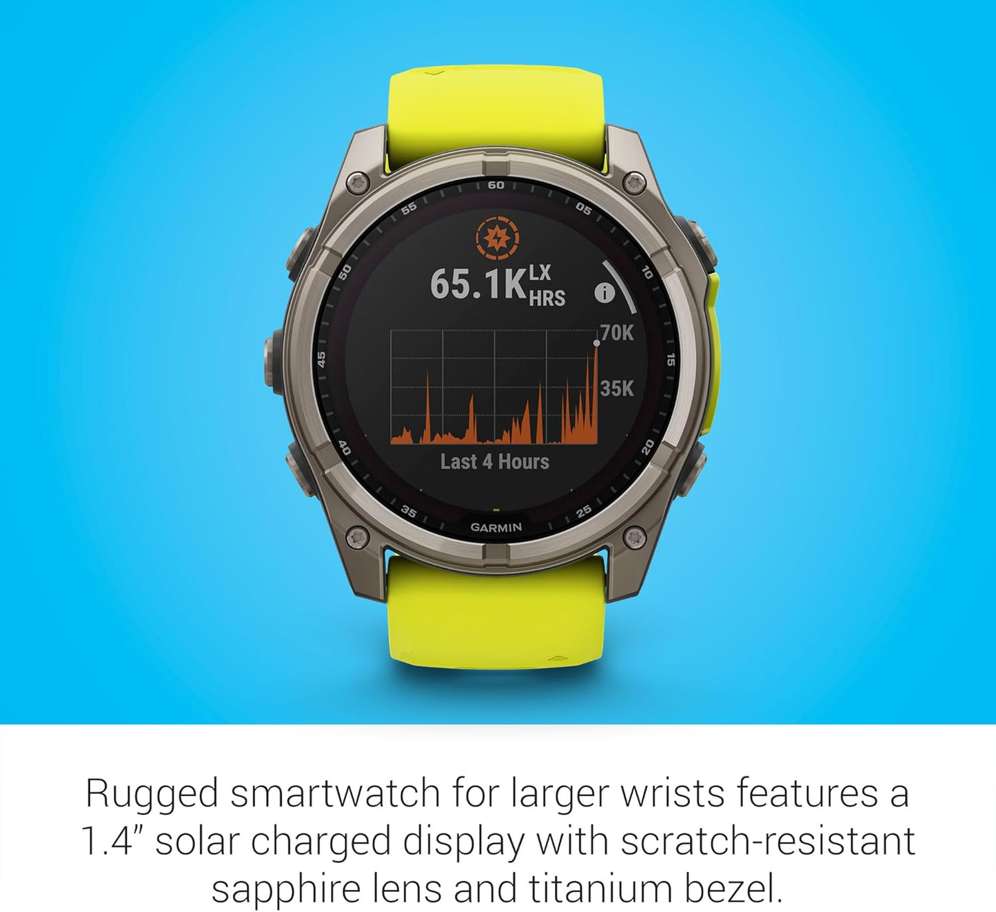 Garmin Fenix 8 Premium Multisport GPS Running Smartwatch, 51 mm, Sapphire, Solar, Built-in Flashlight, Titanium with Amp Yellow/Graphite Band with Signature Series Charging Stand