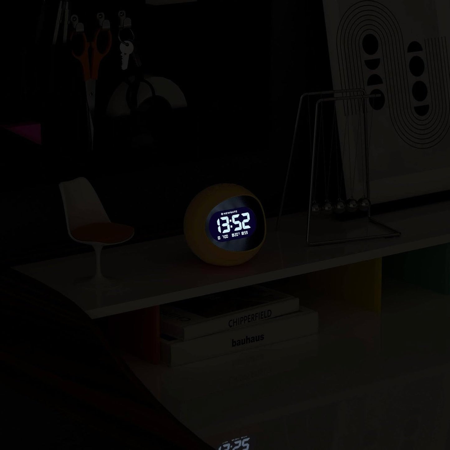 ® Centre of the Earth Alarm Clock | Round Retro Digital LCD Clock | Yellow | Ideal for Bedside, Desk or Shelf | Retro Bedroom & Office Accessory