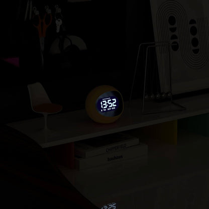 ® Centre of the Earth Alarm Clock | Round Retro Digital LCD Clock | Yellow | Ideal for Bedside, Desk or Shelf | Retro Bedroom & Office Accessory
