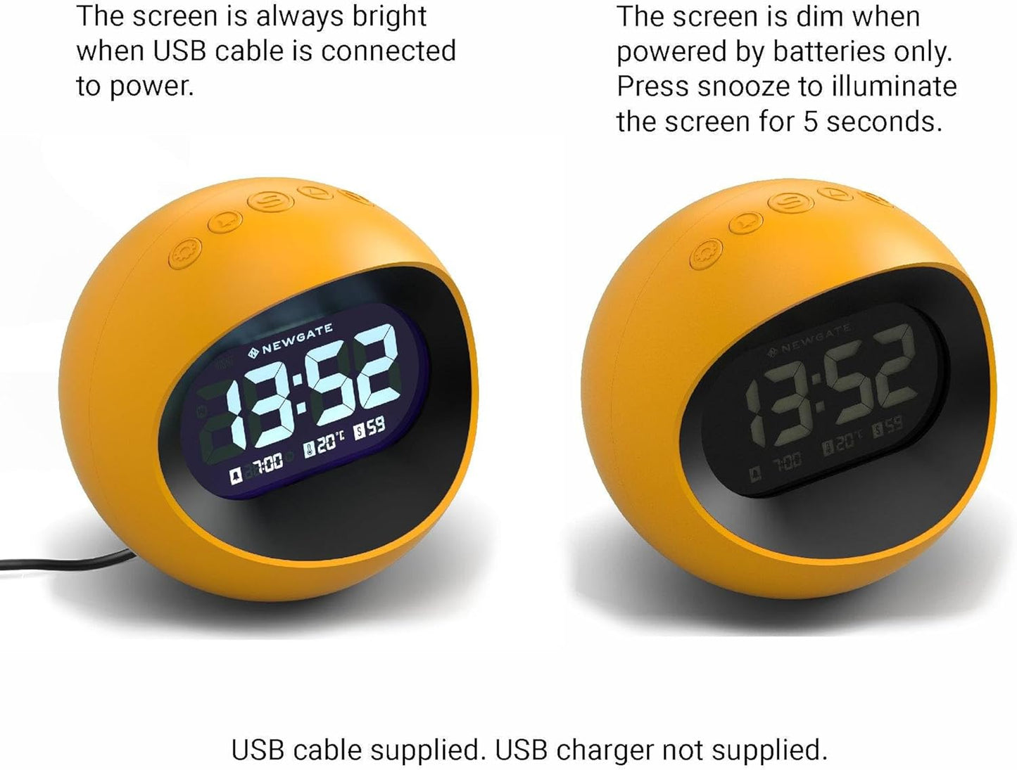 ® Centre of the Earth Alarm Clock | Round Retro Digital LCD Clock | Yellow | Ideal for Bedside, Desk or Shelf | Retro Bedroom & Office Accessory
