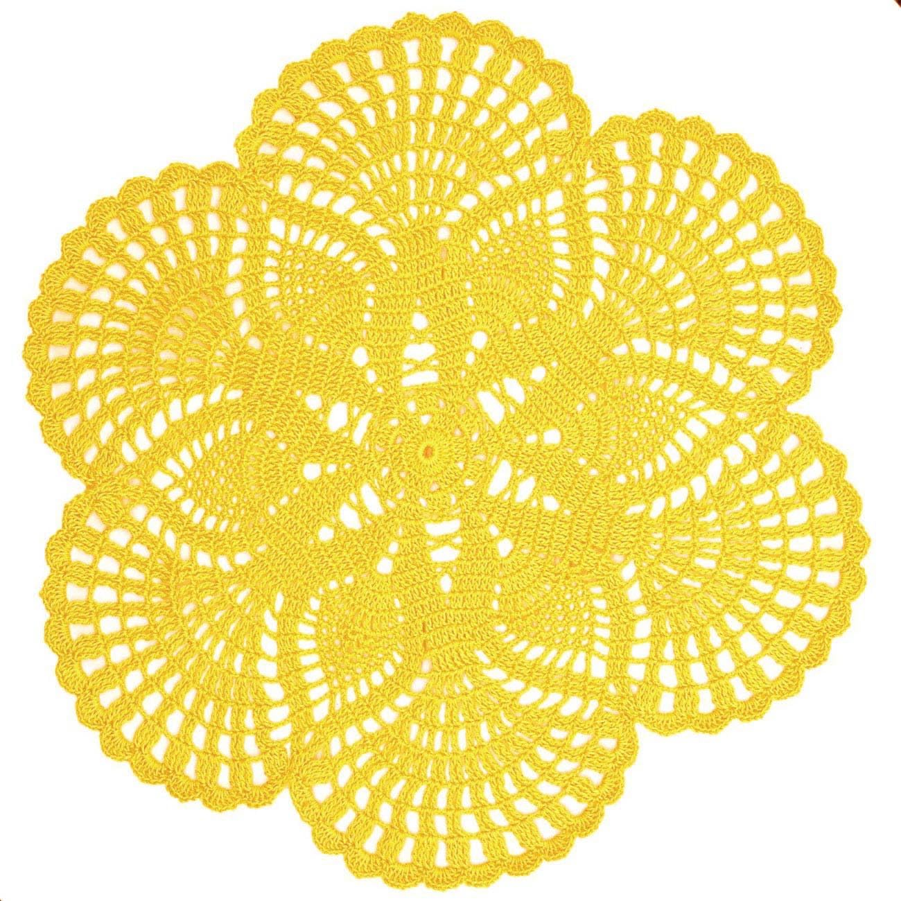Handmade Crochet Lace Doily 15.5 inches to 17.5 inches Round 6 Petals Flower Placemats Coasters Vintage Doilies Vase Cup Mats (1, Yellow)