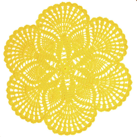 Handmade Crochet Lace Doily 15.5 inches to 17.5 inches Round 6 Petals Flower Placemats Coasters Vintage Doilies Vase Cup Mats (1, Yellow)