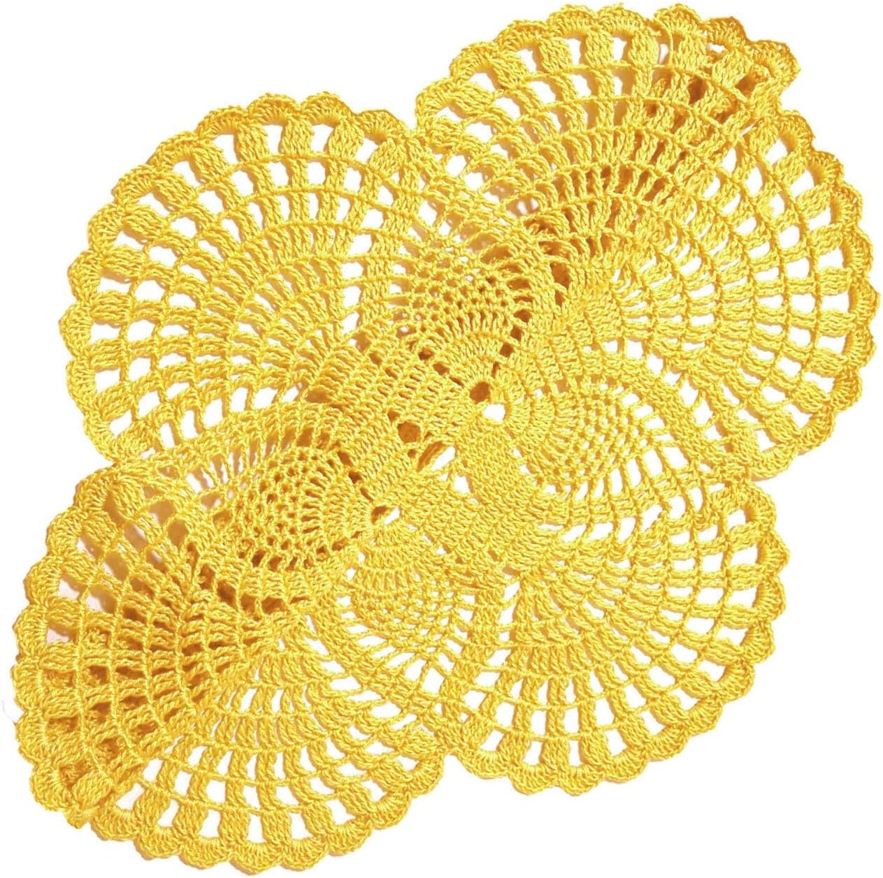Handmade Crochet Lace Doily 15.5 inches to 17.5 inches Round 6 Petals Flower Placemats Coasters Vintage Doilies Vase Cup Mats (1, Yellow)