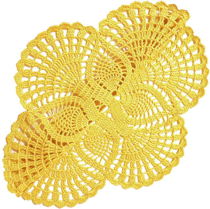 Handmade Crochet Lace Doily 15.5 inches to 17.5 inches Round 6 Petals Flower Placemats Coasters Vintage Doilies Vase Cup Mats (1, Yellow)
