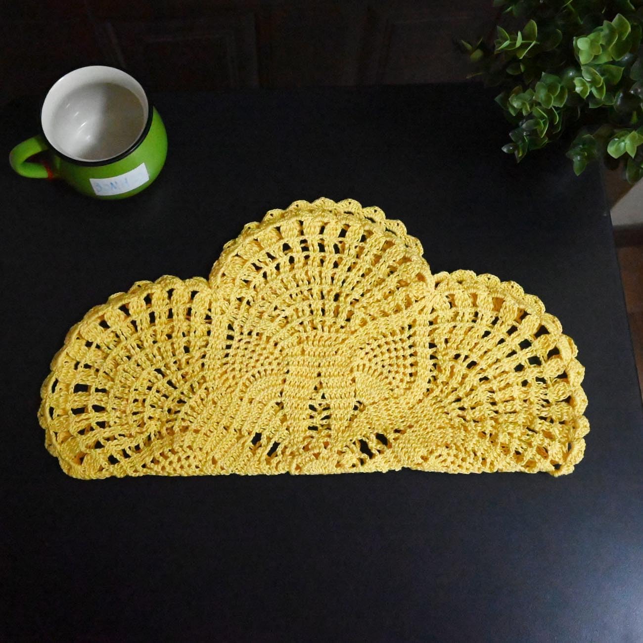 Handmade Crochet Lace Doily 15.5 inches to 17.5 inches Round 6 Petals Flower Placemats Coasters Vintage Doilies Vase Cup Mats (1, Yellow)