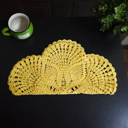 Handmade Crochet Lace Doily 15.5 inches to 17.5 inches Round 6 Petals Flower Placemats Coasters Vintage Doilies Vase Cup Mats (1, Yellow)