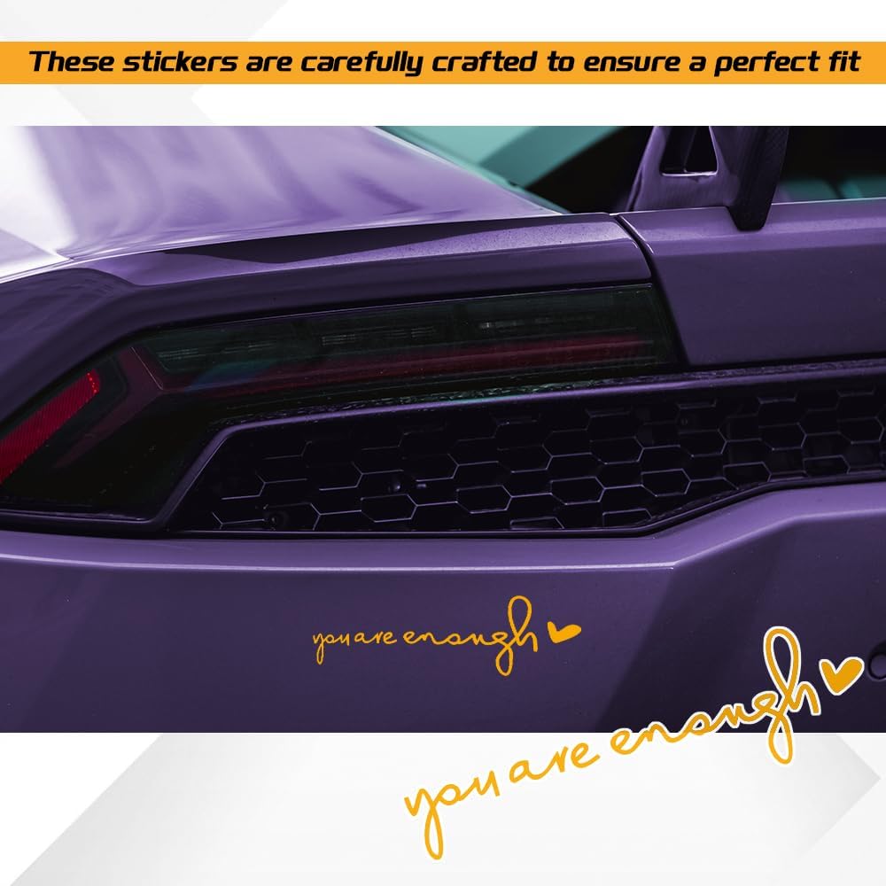 You Are Enough Rearview Decal, Inspirational Car Stickers, Vinyl Self-Love Mirror Stickers, Universal Car Accessory (Reflective Yellow)