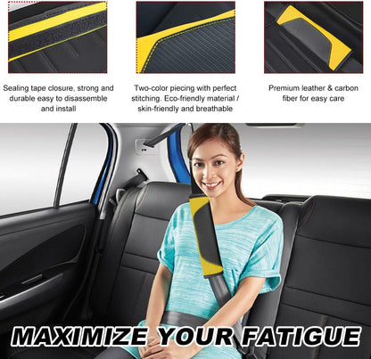 2 PCS Car Seat Belt Cover, Carbon Fiber Leather Auto Seat Belt Pads Cover, Safety Seatbelt Shoulder Strap Covers Protect Your Neck and Shoulder, Universal Car Accessories (Black+Yellow)