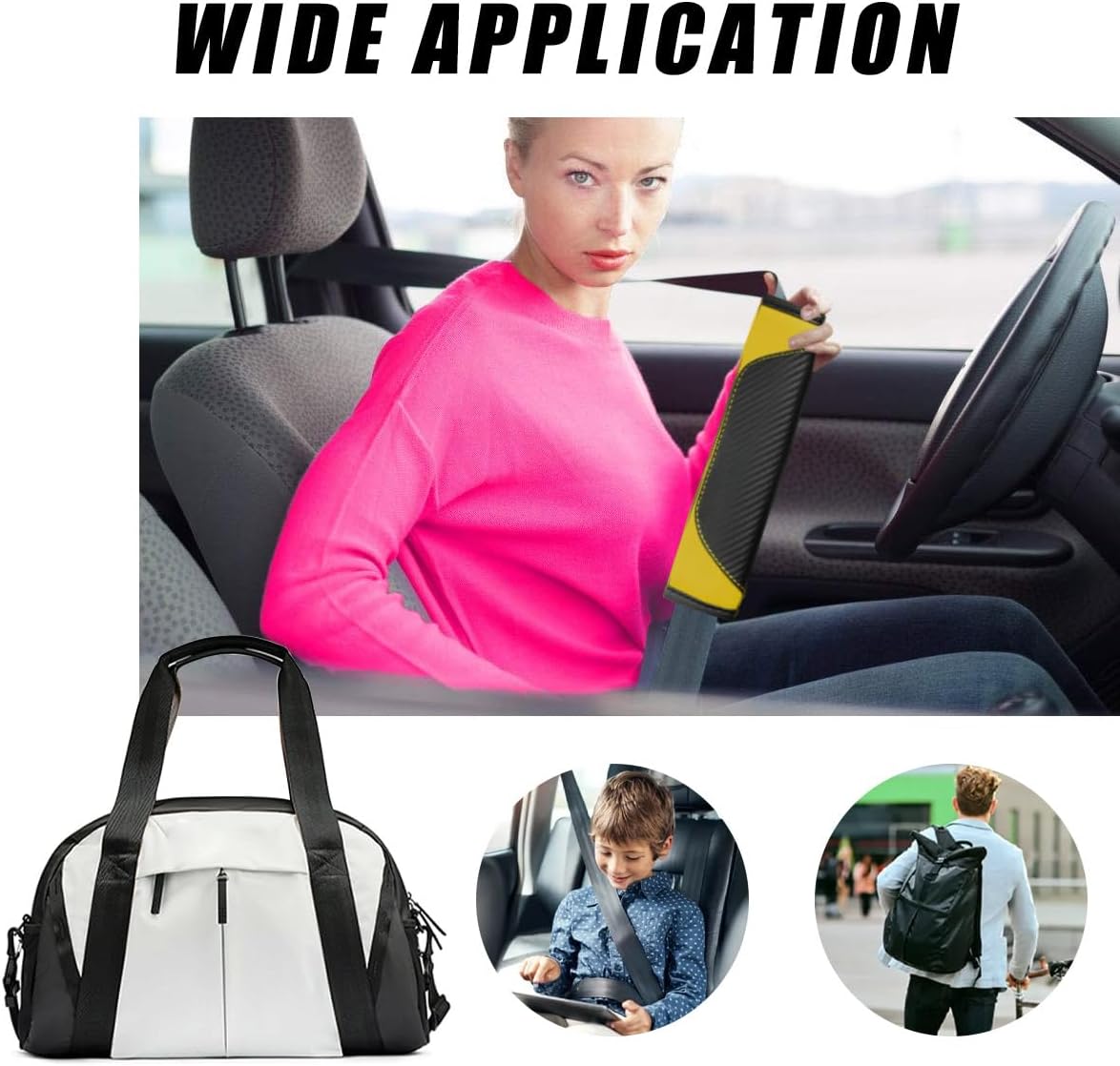 2 PCS Car Seat Belt Cover, Carbon Fiber Leather Auto Seat Belt Pads Cover, Safety Seatbelt Shoulder Strap Covers Protect Your Neck and Shoulder, Universal Car Accessories (Black+Yellow)