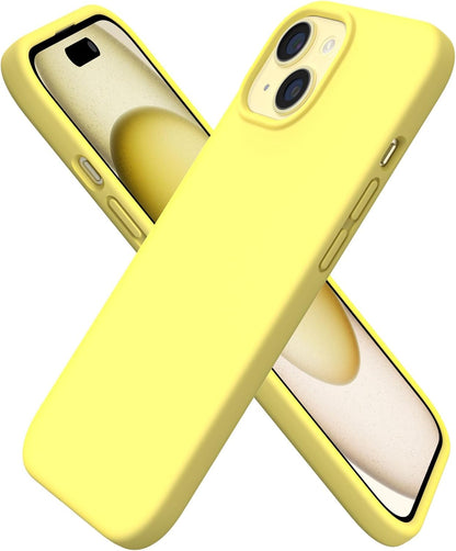 Compatible with iPhone 15 Case 6.1, Slim Liquid Silicone 3 Layers Full Covered Soft Gel Rubber Phone Case, Anti-Scratch Shockproof Protective Cover 6.1 Inch, Yellow Lemon