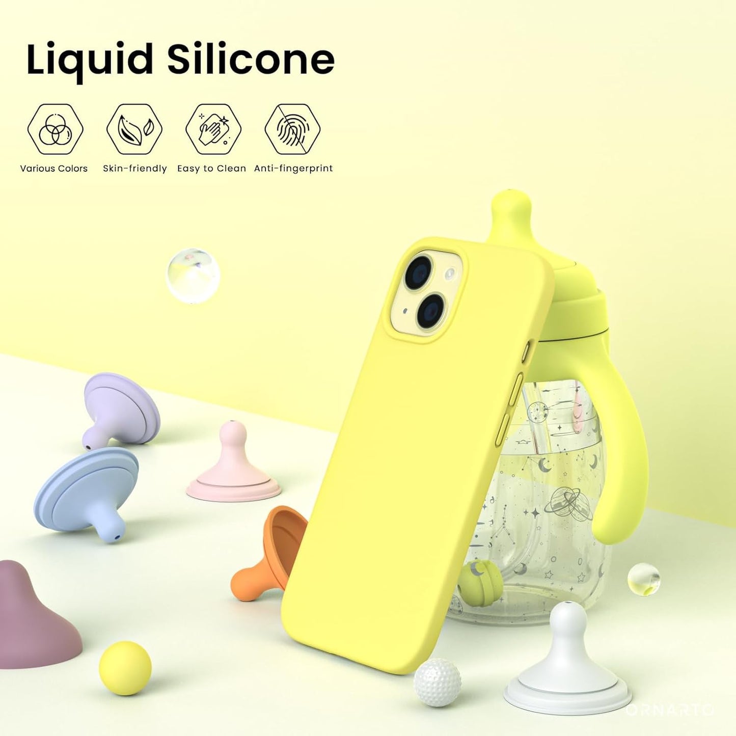 Compatible with iPhone 15 Case 6.1, Slim Liquid Silicone 3 Layers Full Covered Soft Gel Rubber Phone Case, Anti-Scratch Shockproof Protective Cover 6.1 Inch, Yellow Lemon