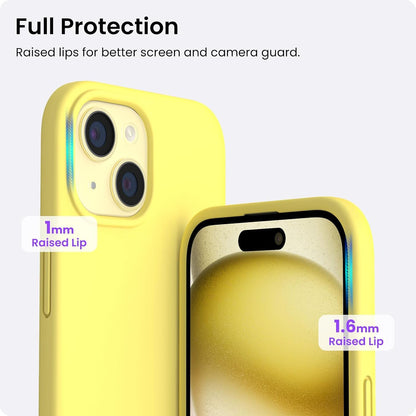 Compatible with iPhone 15 Case 6.1, Slim Liquid Silicone 3 Layers Full Covered Soft Gel Rubber Phone Case, Anti-Scratch Shockproof Protective Cover 6.1 Inch, Yellow Lemon