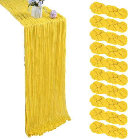 10 Pack Lemon Yellow Cheesecloth Table Runner 17x108 Inch Spring Table Runner Gauze Rustic Boho Cheese Cloth Sheer Table Décor for Wedding Party Holiday Banquet Bridal Baby Shower Decorations