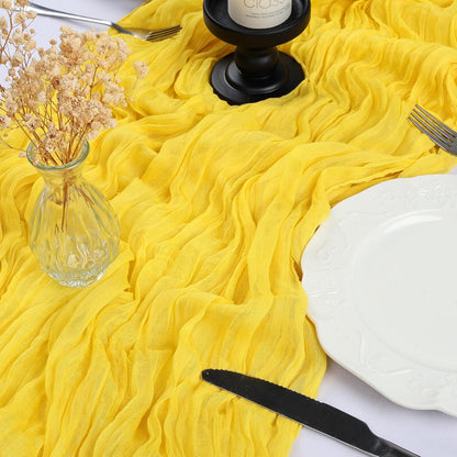 10 Pack Lemon Yellow Cheesecloth Table Runner 17x108 Inch Spring Table Runner Gauze Rustic Boho Cheese Cloth Sheer Table Décor for Wedding Party Holiday Banquet Bridal Baby Shower Decorations