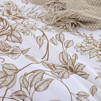 King Size Comforter Set Yellow Khaki Comforter Floral Peony Pattern Bedding Sets 3 Pieces Flowers Soft Lightweight Warm Breathable 1 Bed Comforter (104"x90") with 2 Pillow Shams (20"x36")