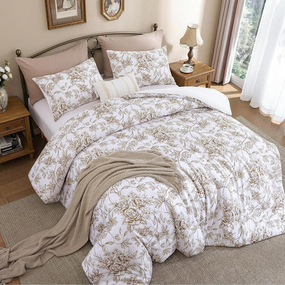 King Size Comforter Set Yellow Khaki Comforter Floral Peony Pattern Bedding Sets 3 Pieces Flowers Soft Lightweight Warm Breathable 1 Bed Comforter (104"x90") with 2 Pillow Shams (20"x36")