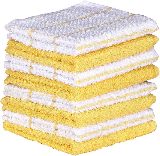 Cotton Kitchen Dish Cloths Set of 8 – Highly Absorbent, Super Soft Premium Terry Cleaning Cloth (12"x12" Inch) Premium Dishcloths for Washing Dishes (Yellow)