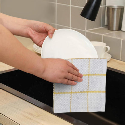 Cotton Kitchen Dish Cloths Set of 8 – Highly Absorbent, Super Soft Premium Terry Cleaning Cloth (12"x12" Inch) Premium Dishcloths for Washing Dishes (Yellow)