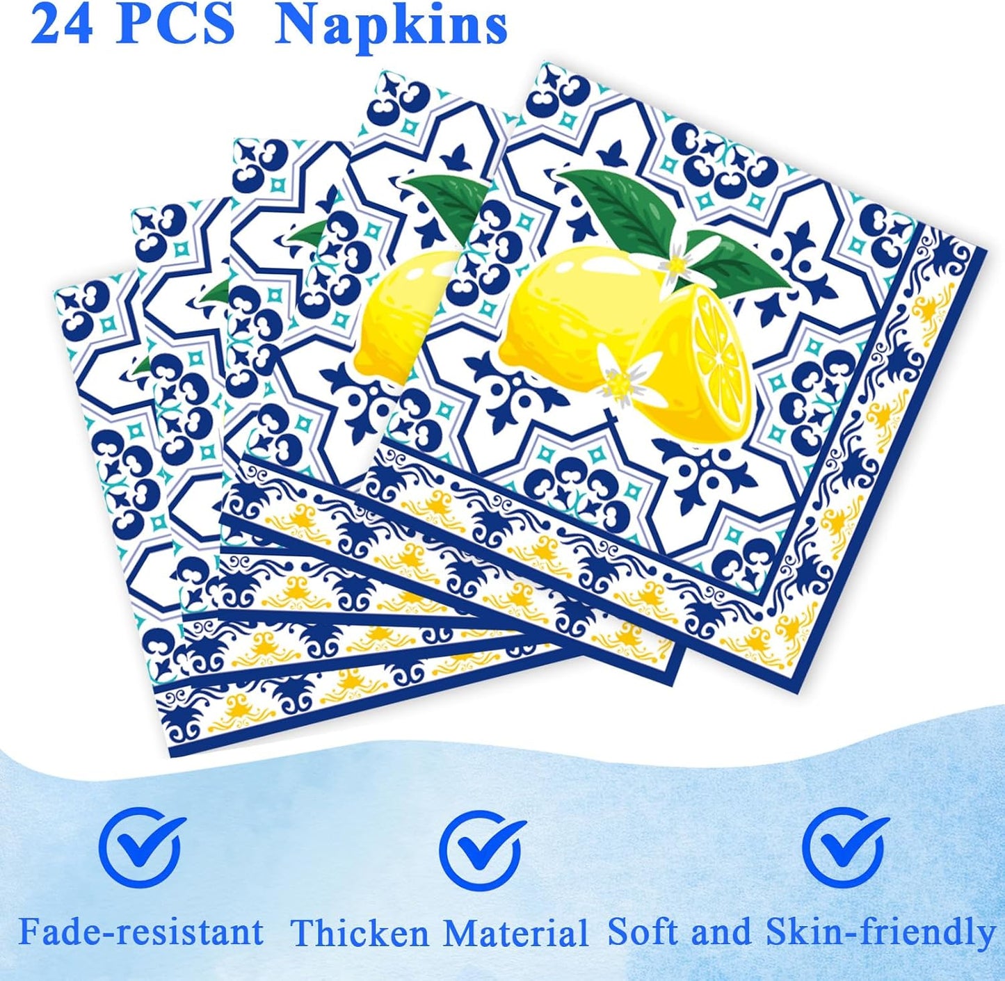 96PCS Capri Lemon Party Paper Plates Napkins and Forks for Kids Italian Tiles Lemon Party Disposable Supplies Summer Citrus Fruit Tableware Set for Birthday Wedding Baby Shower Dinnerware Decorations