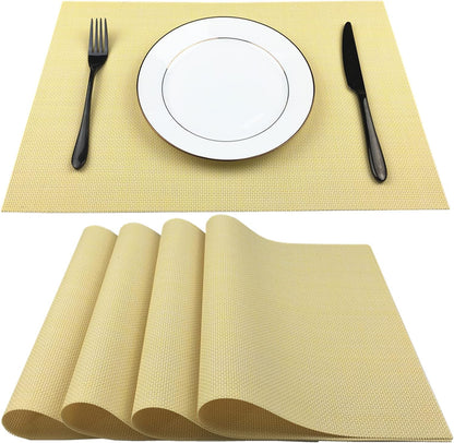 Placemats Easy to Clean Crisscross Woven Vinyl Place Mats Durable Non-Slip Heat Resistant Table Mats Placemats for Kitchen Table Set of 4,Yellow