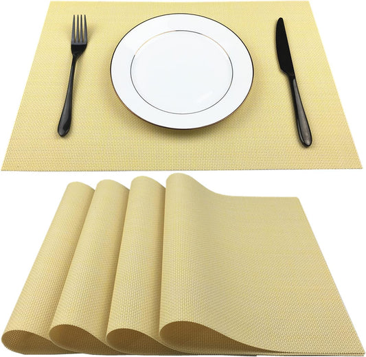 Placemats Easy to Clean Crisscross Woven Vinyl Place Mats Durable Non-Slip Heat Resistant Table Mats Placemats for Kitchen Table Set of 4,Yellow