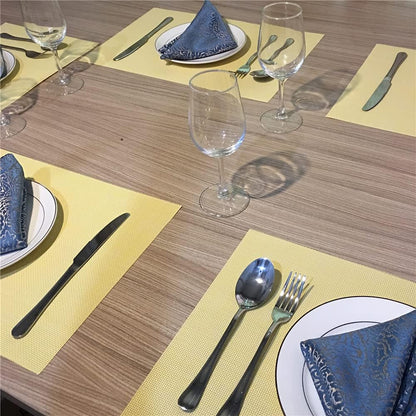 Placemats Easy to Clean Crisscross Woven Vinyl Place Mats Durable Non-Slip Heat Resistant Table Mats Placemats for Kitchen Table Set of 4,Yellow