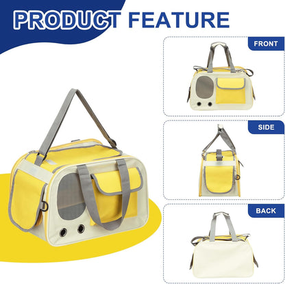 Pet Dog Carrier, Portable Expandable and Ventilated, Oxford Cloth Cats and Small Animals Travel Bag 17.72" Up to 16.5 Lbs, (Yellow), Intended for Hiking/Camping/Traveling