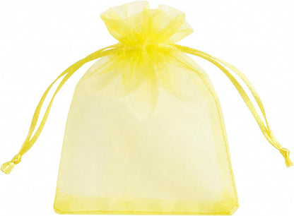 100 Pcs Small Organza Bags with Drawstring, Sheer Mesh Gift Pouches for Jewelry Candy and Dried Flowers, Solid Color 3.15 x 3.94 Inch (Lemon Yellow)