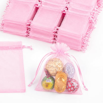 100 Pcs Small Organza Bags with Drawstring, Sheer Mesh Gift Pouches for Jewelry Candy and Dried Flowers, Solid Color 3.15 x 3.94 Inch (Lemon Yellow)