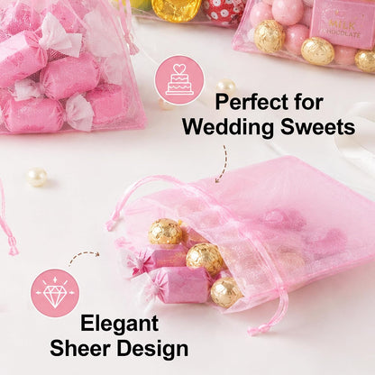 100 Pcs Small Organza Bags with Drawstring, Sheer Mesh Gift Pouches for Jewelry Candy and Dried Flowers, Solid Color 3.15 x 3.94 Inch (Lemon Yellow)