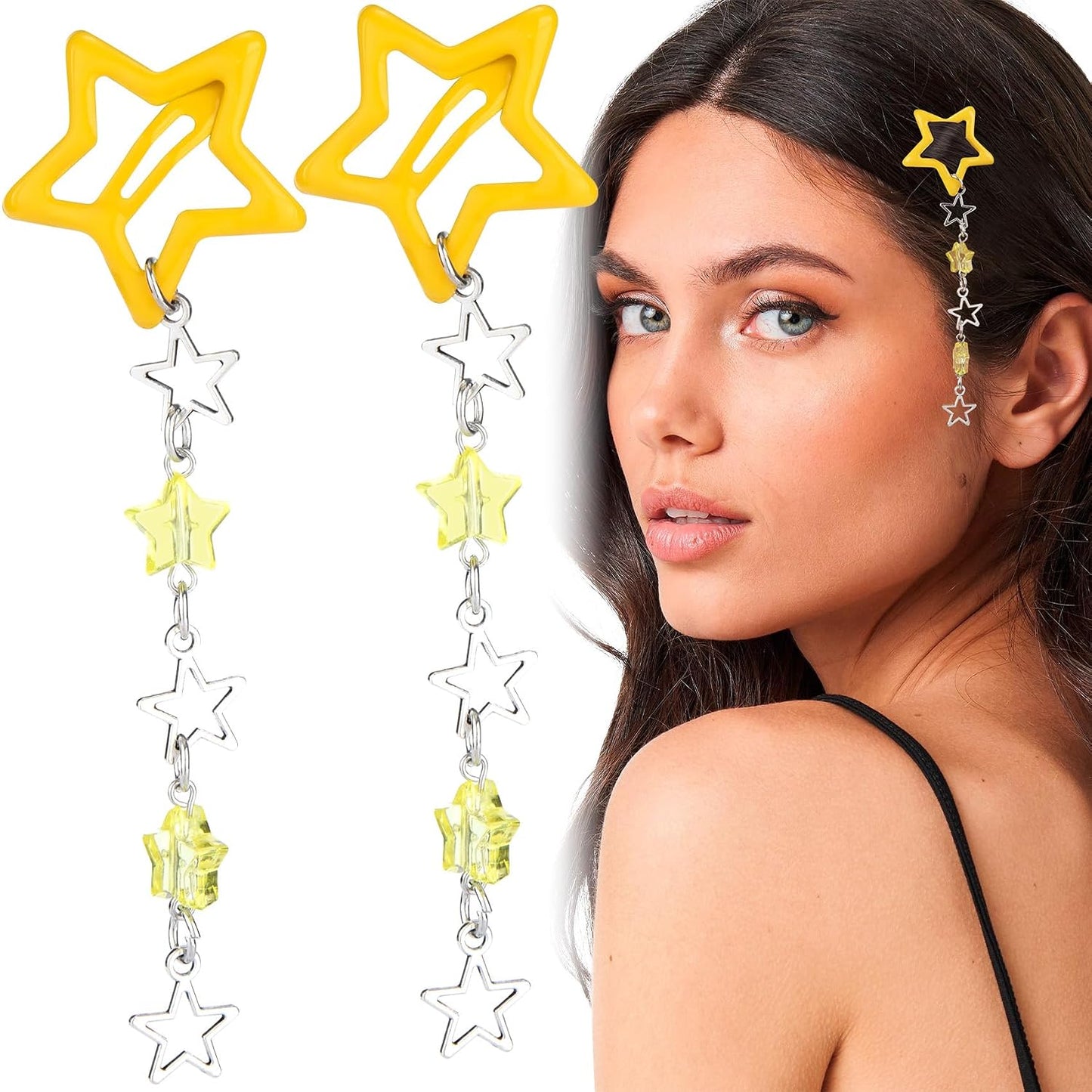 2pcs Star Tassels Hair Clips for Women, 1.18x4.33in, Deep Yellow