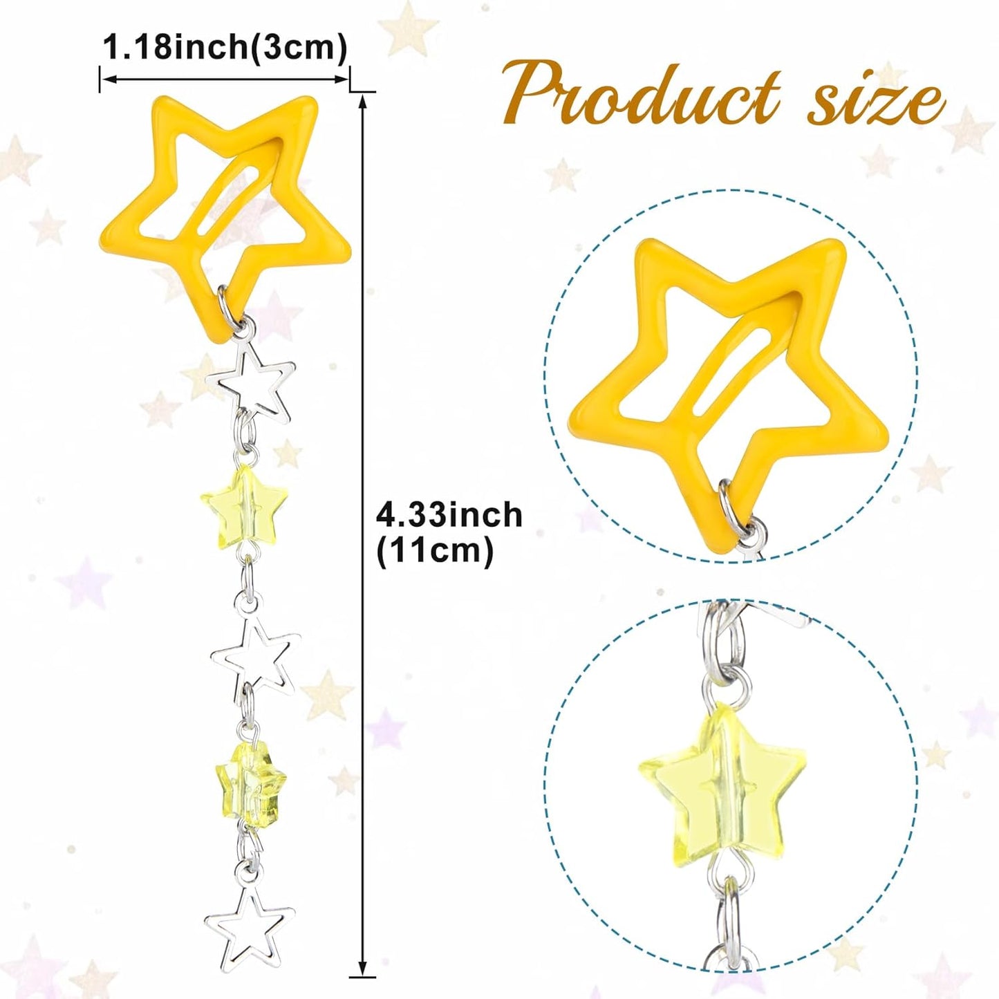 2pcs Star Tassels Hair Clips for Women, 1.18x4.33in, Deep Yellow