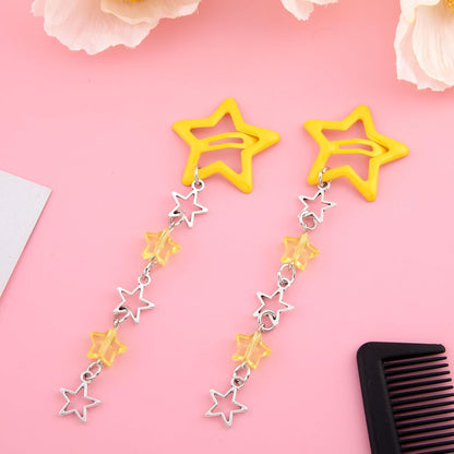 2pcs Star Tassels Hair Clips for Women, 1.18x4.33in, Deep Yellow