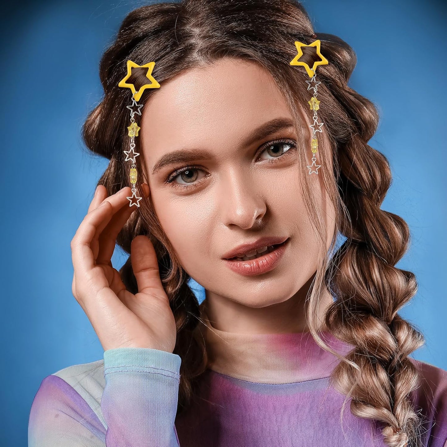2pcs Star Tassels Hair Clips for Women, 1.18x4.33in, Deep Yellow