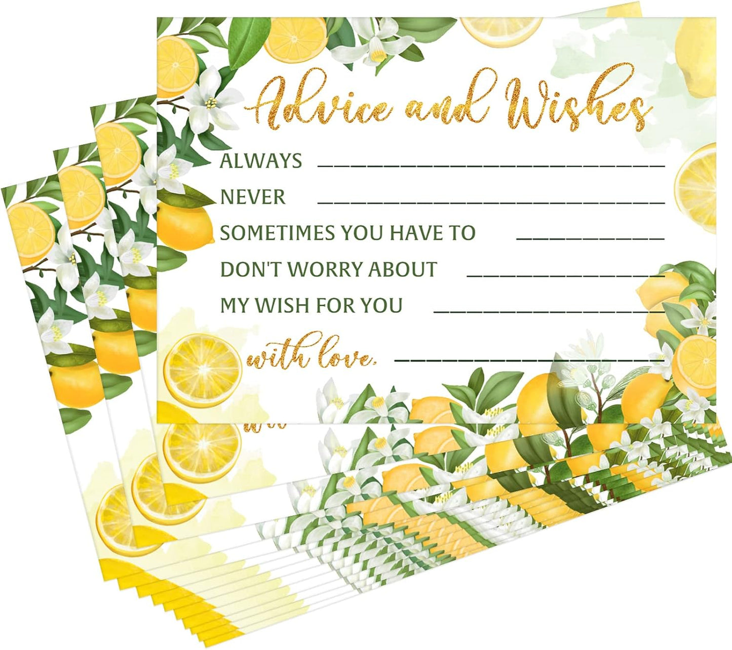 50 Pcs Advice and Wishes Cards, Uncoated Wedding Advice Cards Heavyweight Printed Guestbook for The Bride and Groom, Baby Shower, Wedding Shower, Birthday Party(Lemon Theme)