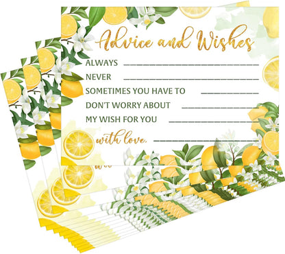 50 Pcs Advice and Wishes Cards, Uncoated Wedding Advice Cards Heavyweight Printed Guestbook for The Bride and Groom, Baby Shower, Wedding Shower, Birthday Party(Lemon Theme)