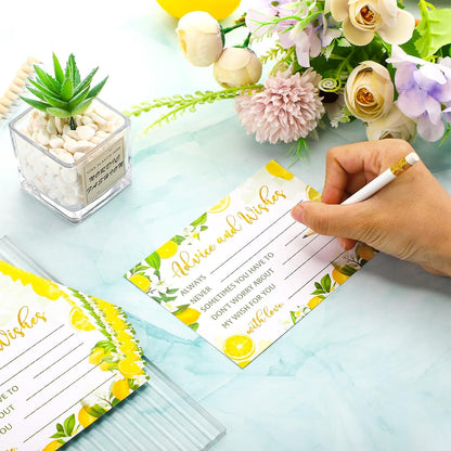 50 Pcs Advice and Wishes Cards, Uncoated Wedding Advice Cards Heavyweight Printed Guestbook for The Bride and Groom, Baby Shower, Wedding Shower, Birthday Party(Lemon Theme)